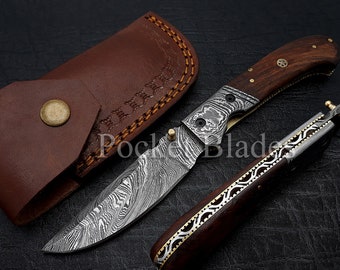 Damascus Folding Knife Handmade Damascus Steel Folding Knive Pocket Knife for Men Women Groomsmen Gift Camping Knife Gift for Him EDC Knife