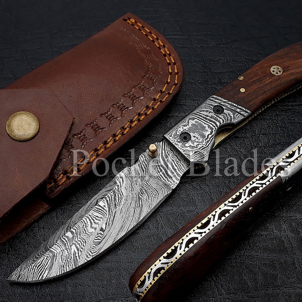 Damascus Folding Knife Handmade Damascus Steel Folding Knive Pocket Knife for Men Women Groomsmen Gift Camping Knife Gift for Him EDC Knife