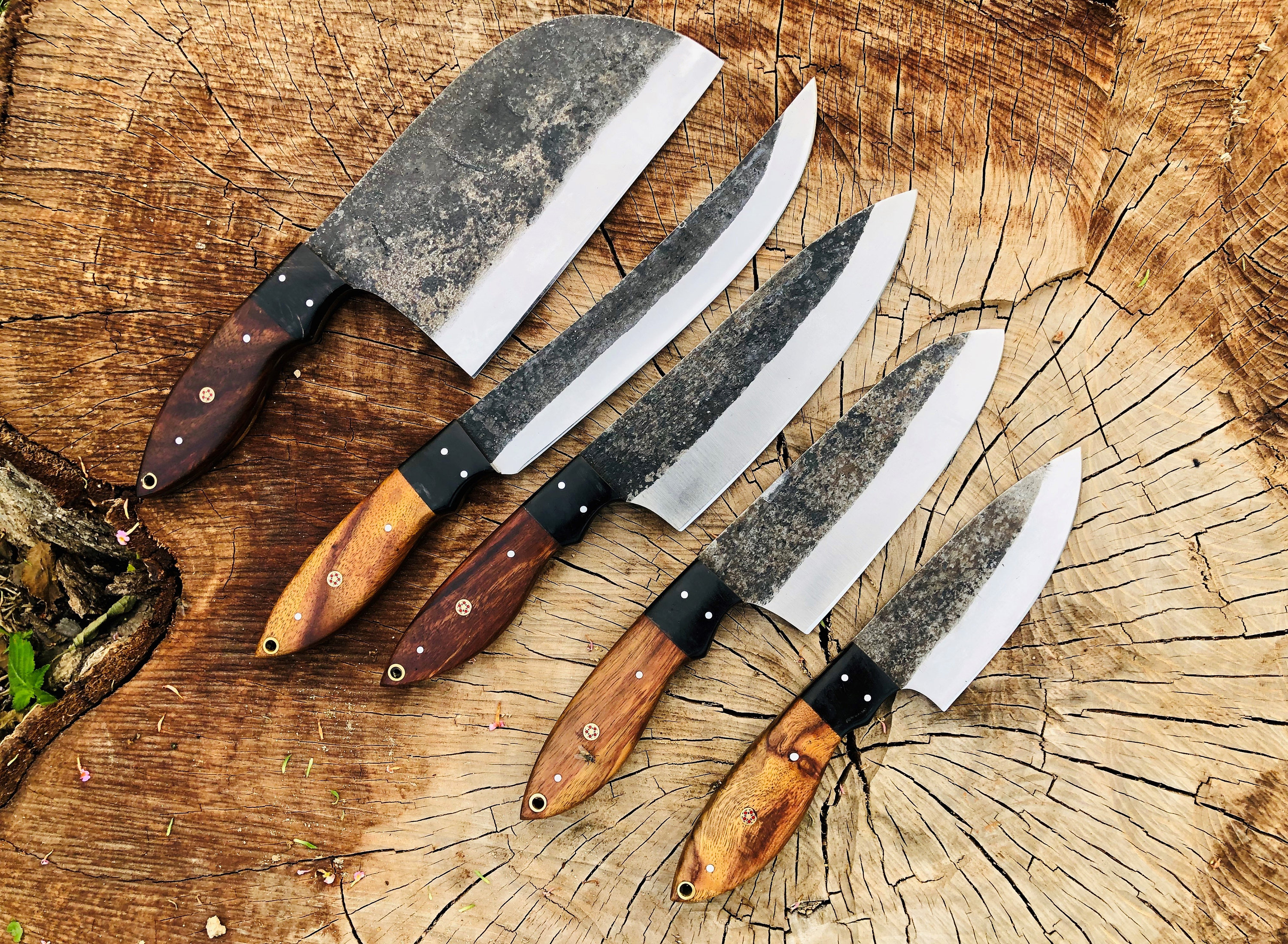 Hand Forged Carbon Steel Chef's Knife Set of 5 BBQ Knife Kitchen Knives  Gift for Boyfriend Anniversary Gift-gift for Him Groomsmen Gift 