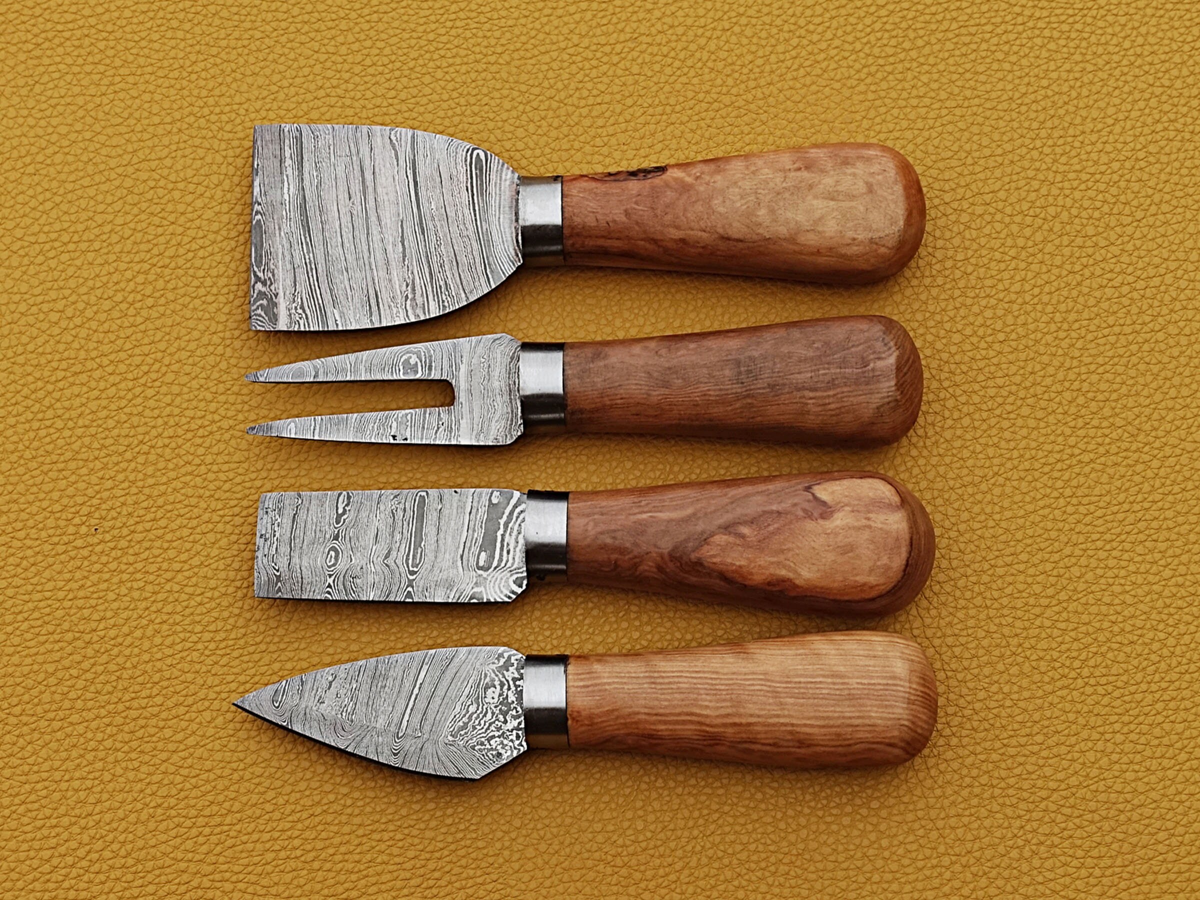 Handmade Damascus Cheese Knife Set of 4 Pcs With Olive Wood Etsy