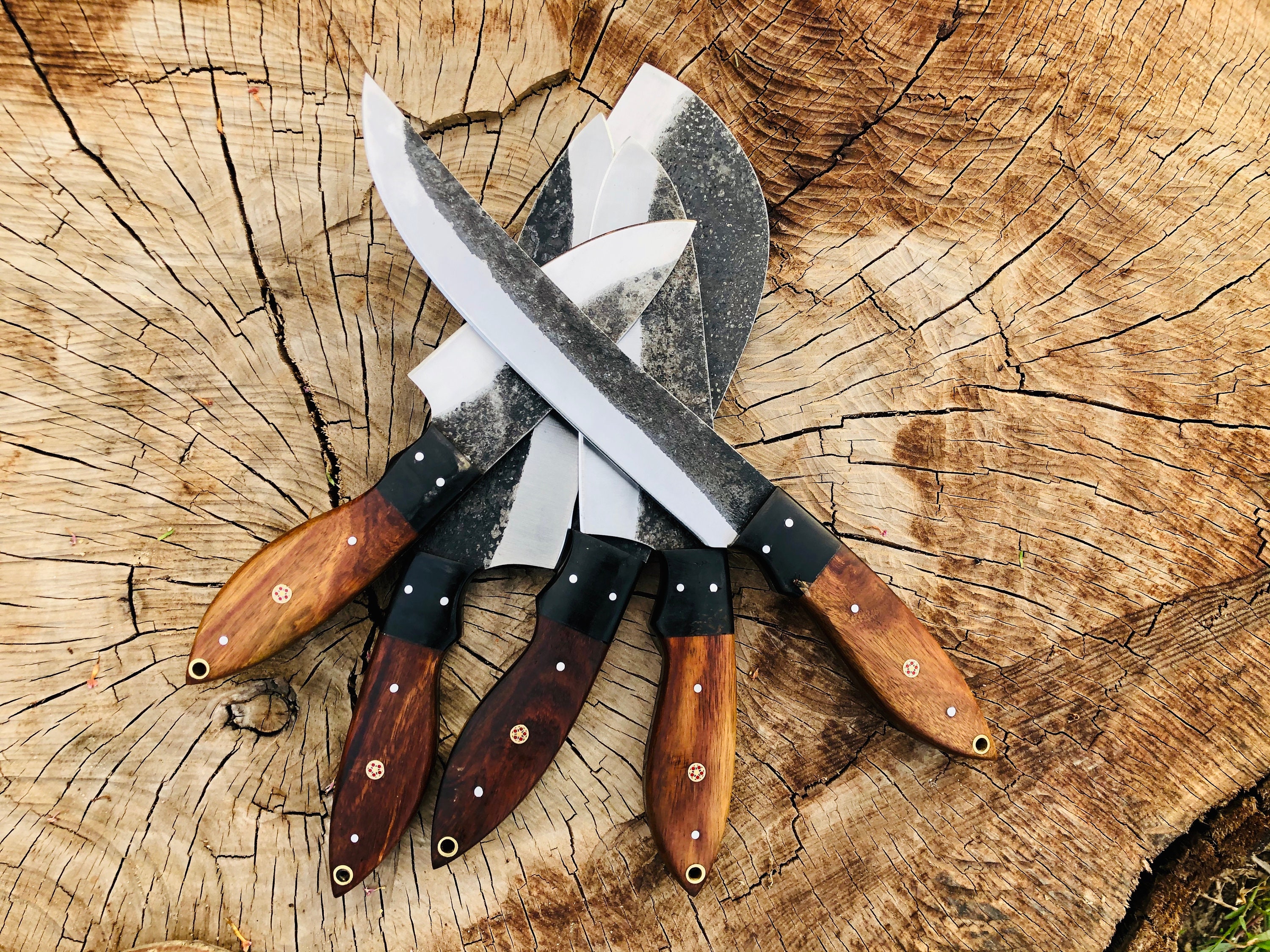 Fork and Chef Knife Damascus Steel Knives BBQ Knives Outdoor Grill Parties  Gifts BBQ Grilling Accessories Thanksgiving Gifts Christmas Gifts 