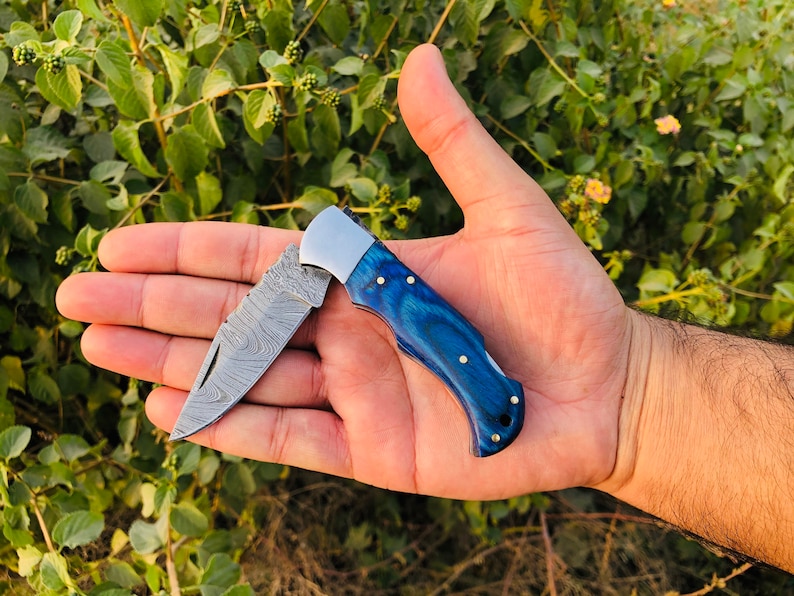 Damascus Pocket Knife Handmade Folding Knife Gift for Etsy