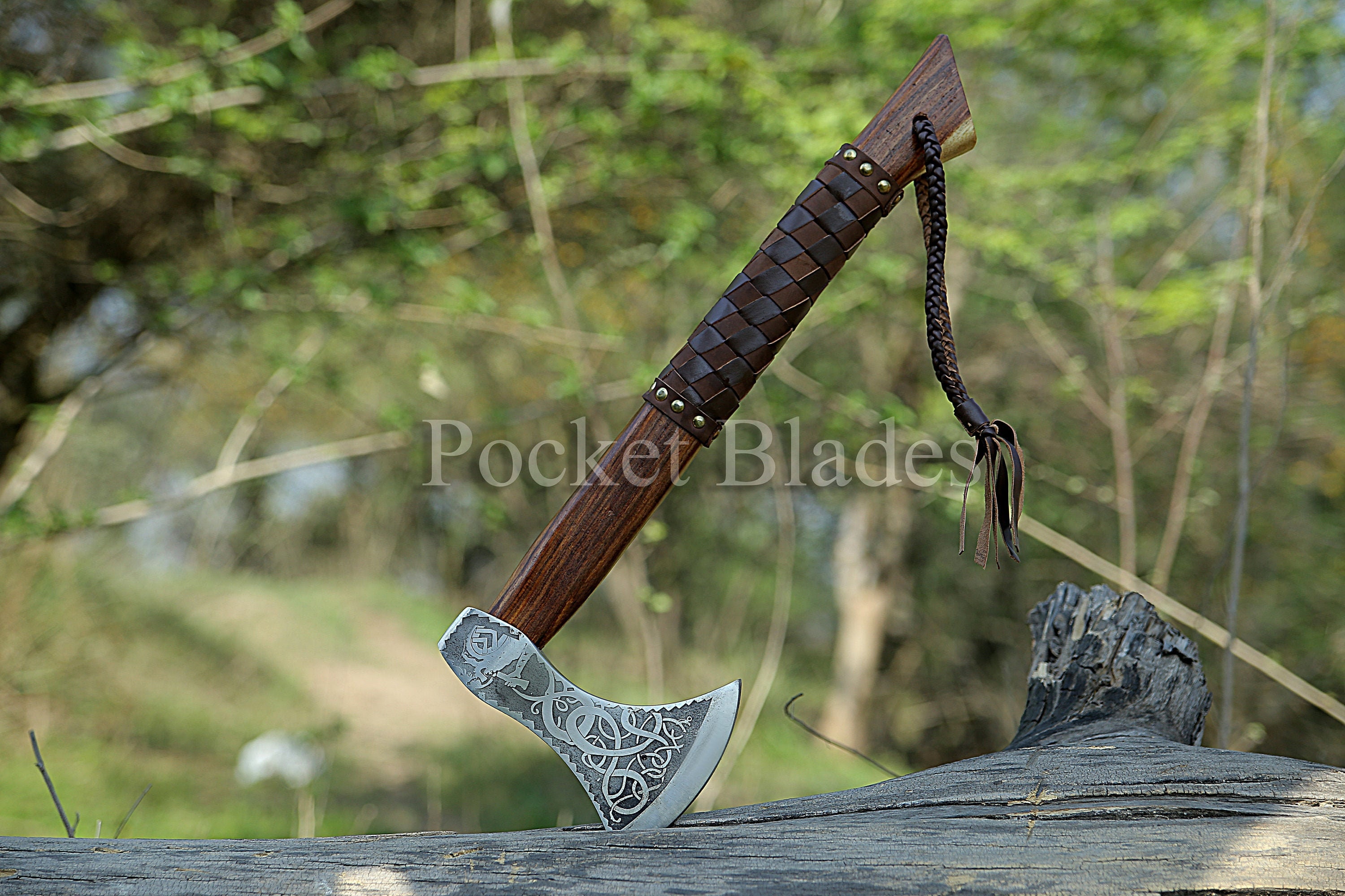 Handmade Viking Axe With Hand Forged Carbon Steel Rose Wood Handle