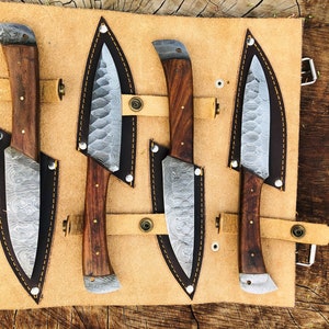 Handmade Damascus Steak Knife Set of 4 BBQ Knife Kitchen Knives Gift for Father Anniversary Gift Camping Knife Gift for Him Groomsmen gift