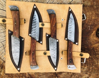 Handmade Damascus Steak Knife Set of 4 BBQ Knife Kitchen Knives Gift for Father Anniversary Gift Camping Knife Gift for Him Groomsmen gift