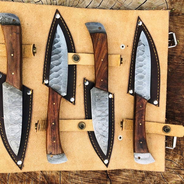 Handmade Damascus Steak Knife Set of 4 BBQ Knife Kitchen Knives Gift for Father Anniversary Gift Camping Knife Gift for Him Groomsmen gift