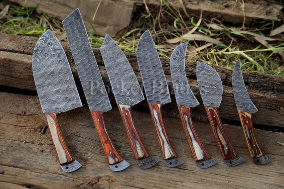 Handmade Damascus Kitchen Steak Knives, Steak Knife Set, Handmade Knives,  Hand Forged Kitchen Knife Chef Set,bbq Knife,birthday Gift for Men 