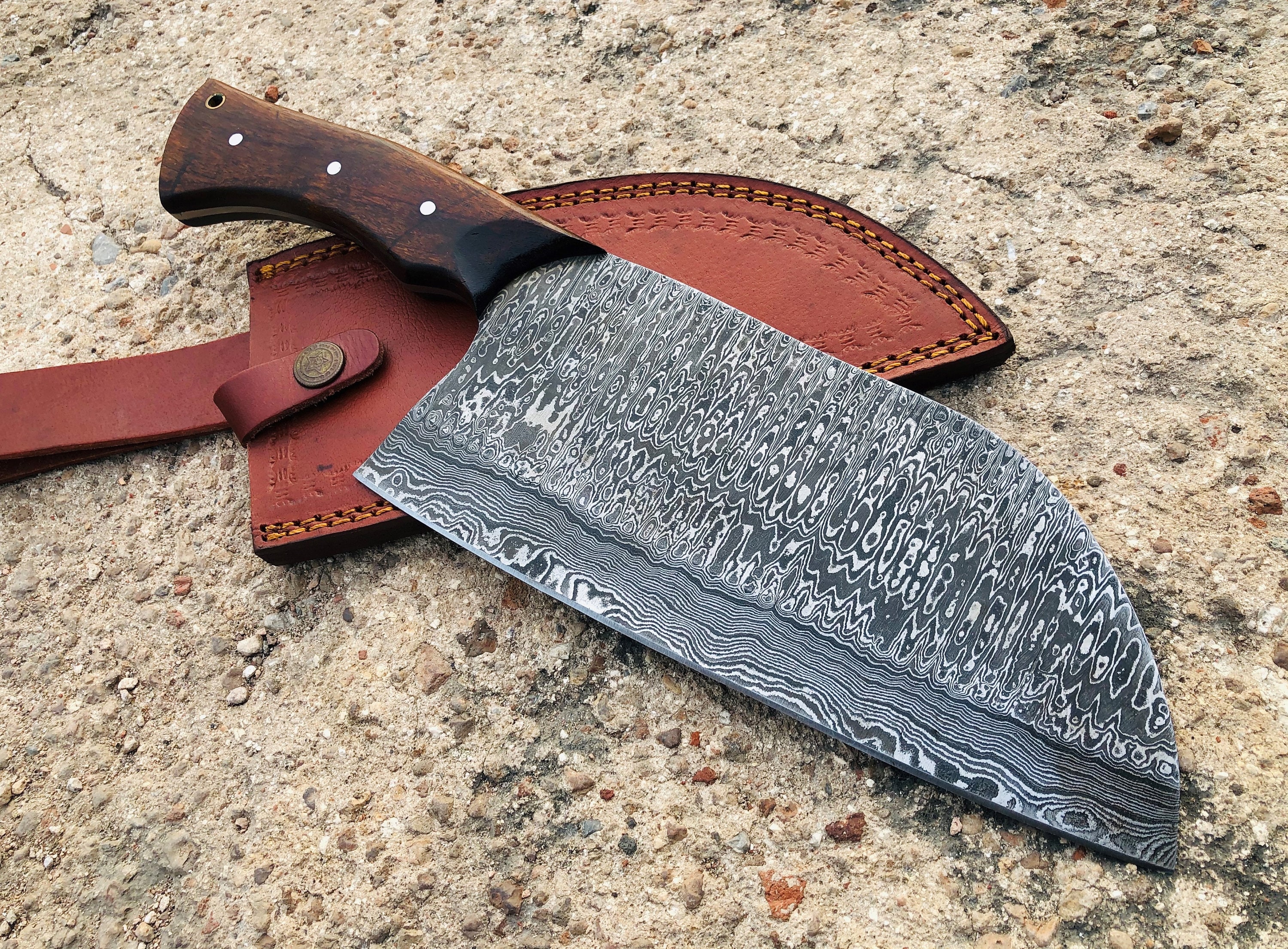 Handmade Damascus Serbian Knife With Rose Wood Handle Gift for
