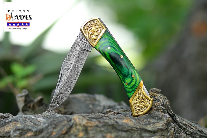 Damascus Pocket Knife Handmade Folding Knife Gift for Etsy