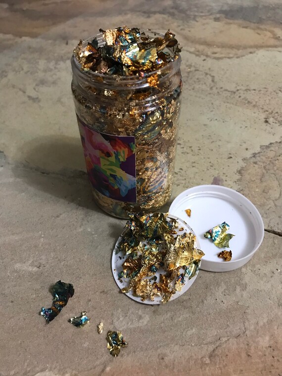 Variegated green and gold leaf flakes Etsy