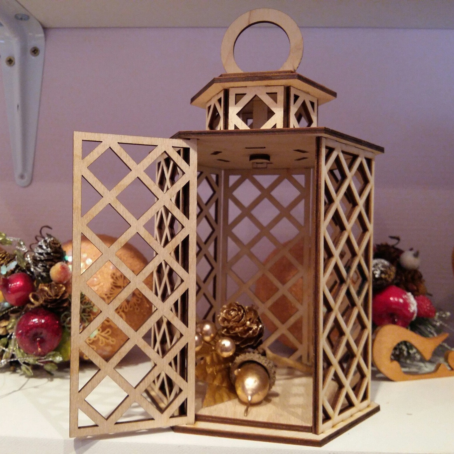 Laser cut wooden decorative lantern glowforge Laser Cnc Cut svg dxf pdf eps cdr files wall sticker engraving decal
