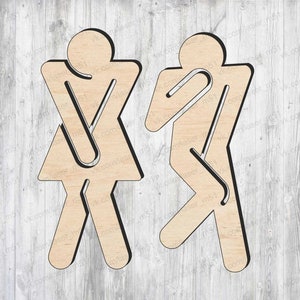 Lasergesneden houten toilet teken vector SVG digitale vector glowforge laser CNC gesneden SVG DXF PDF EPS CDR-bestanden muursticker gravure sticker silhou