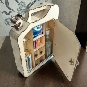 Jerry Can Mini Bar Brandstofbus lasergesneden bestanden glowforge Laser Cnc Cut svg dxf pdf eps cdr bestanden muursticker gravure sticker silhouet