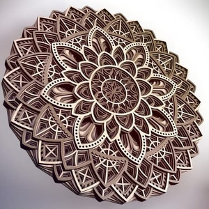 Lasergesneden meerlaagse mandala wand decor digitale vector glowforge Laser Cnc Cut svg dxf pdf eps cdr bestanden muur sticker gravure sticker silhou