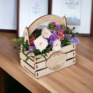 木製の花バスケット デジタル ベクトル glowforge レーザー Cnc カット svg dxf pdf eps cdr ファイル壁ステッカー彫刻デカール シルエット