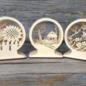 Taglio laser in legno 3D multistrato ornamenti decorazione della tavola Glowforge Laser Cnc Cut svg dxf pdf eps cdr file adesivo da parete incisione decalcomania