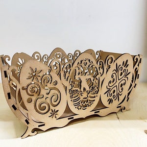 Lasergesneden Easter Egg Basket CDR-bestand glowforge Laser Cnc Cut svg dxf pdf eps cdr bestanden muursticker gravure sticker silhouet templat