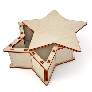Caja de estrella de madera cortada con láser Digital Vector Glowforge Laser Cnc Cut svg dxf pdf eps cdr archivos pegatina de pared grabado calcomanía silhou
