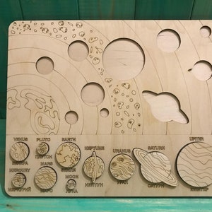 Rompecabezas 3D sistema solar corte láser Glowforge Laser Cnc Cut svg dxf pdf eps cdr archivos etiqueta de la pared grabado calcomanía