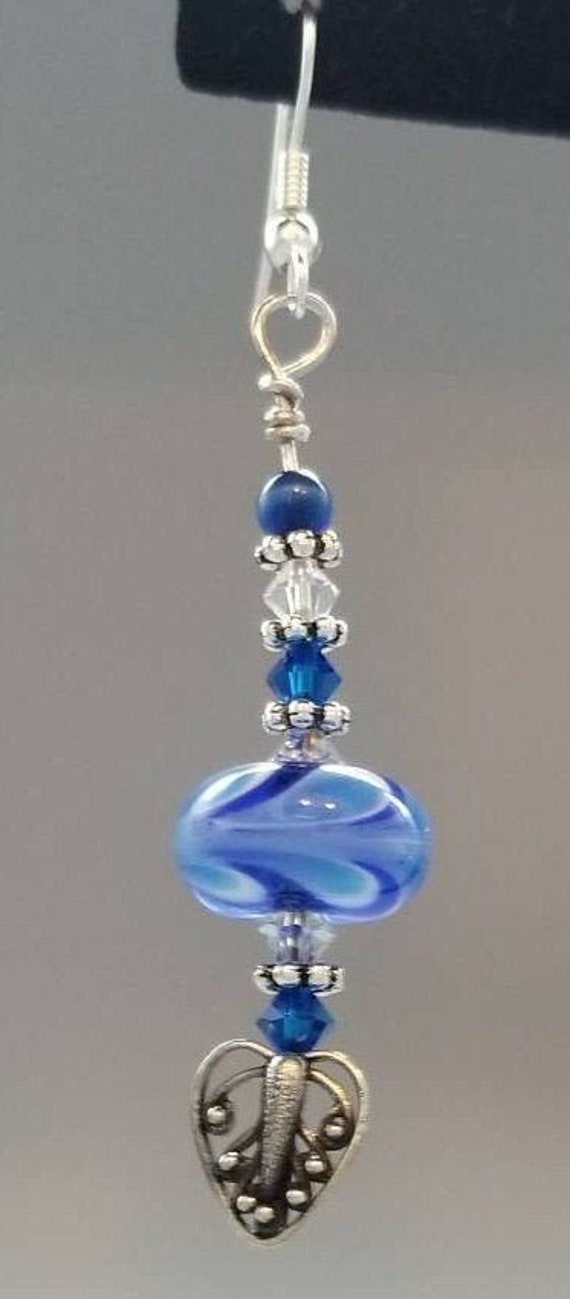 Lampwork Earrings - Lampwork bead blue/light blue/