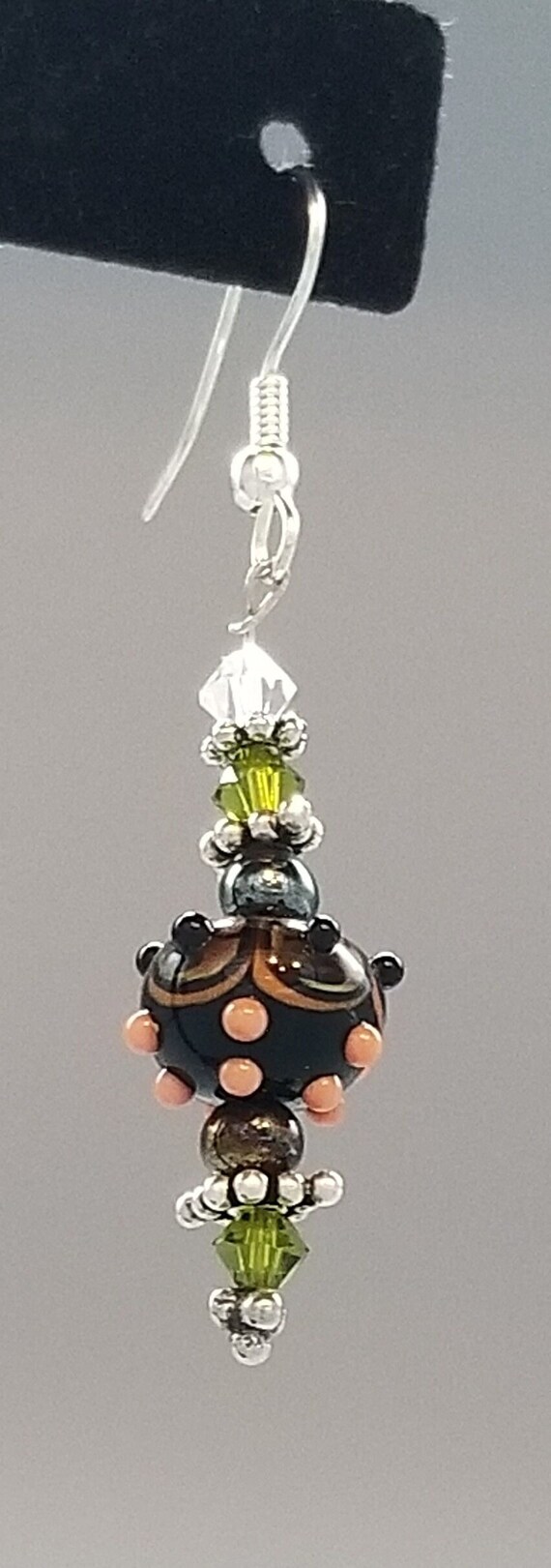 Lampwork Earrings - Lampwork bead black/coral/turq