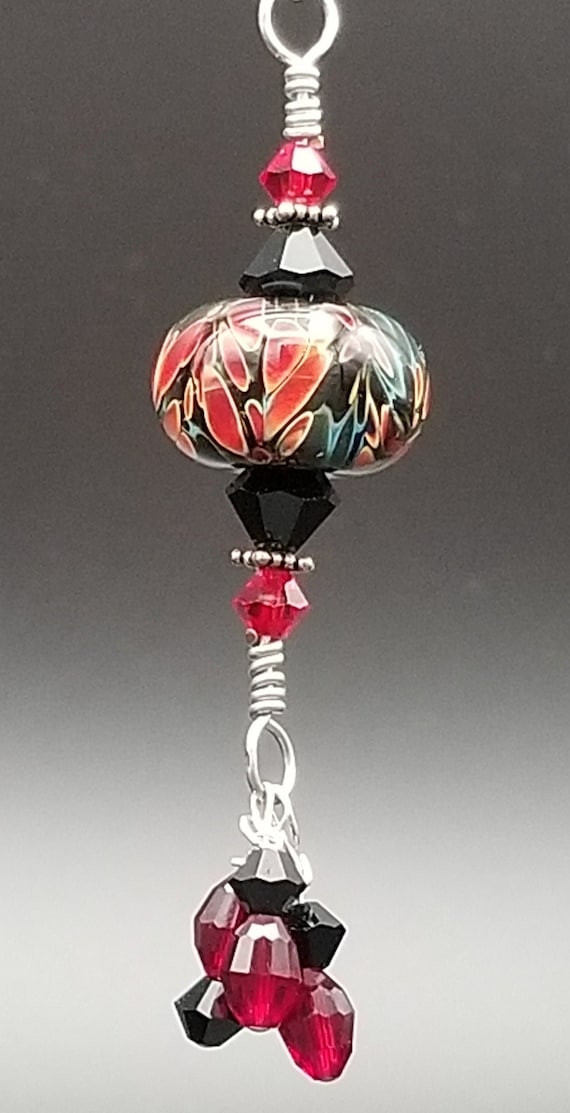 Lampwork Earrings - Lampwork beads red black yello