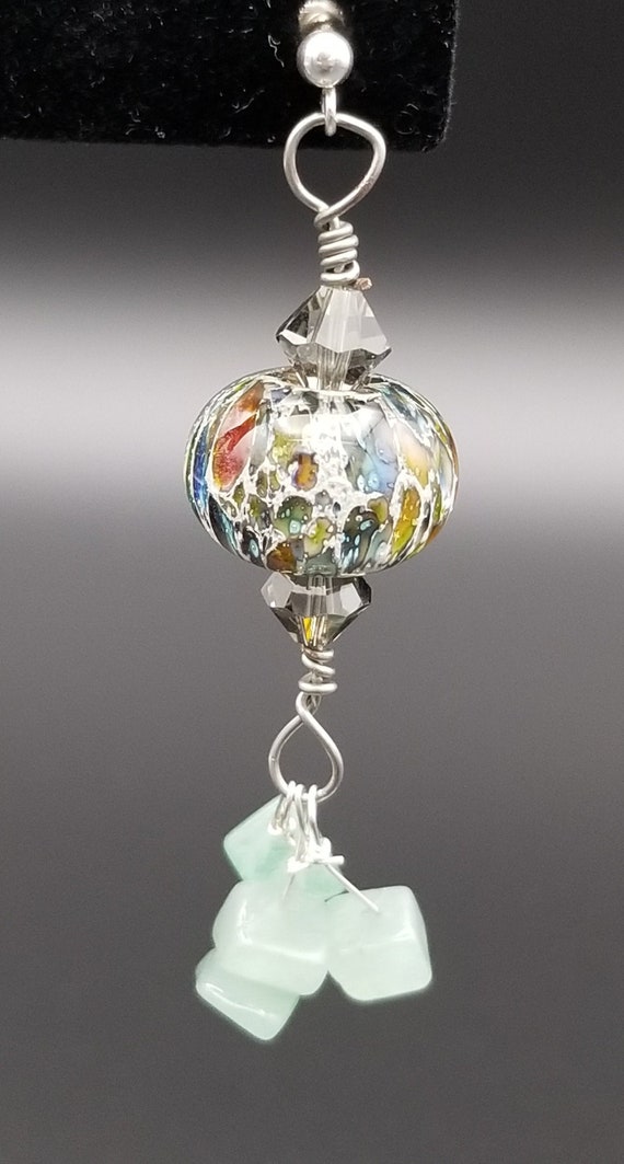Lampwork Earrings - Lampwork boro bead rainbow ivo