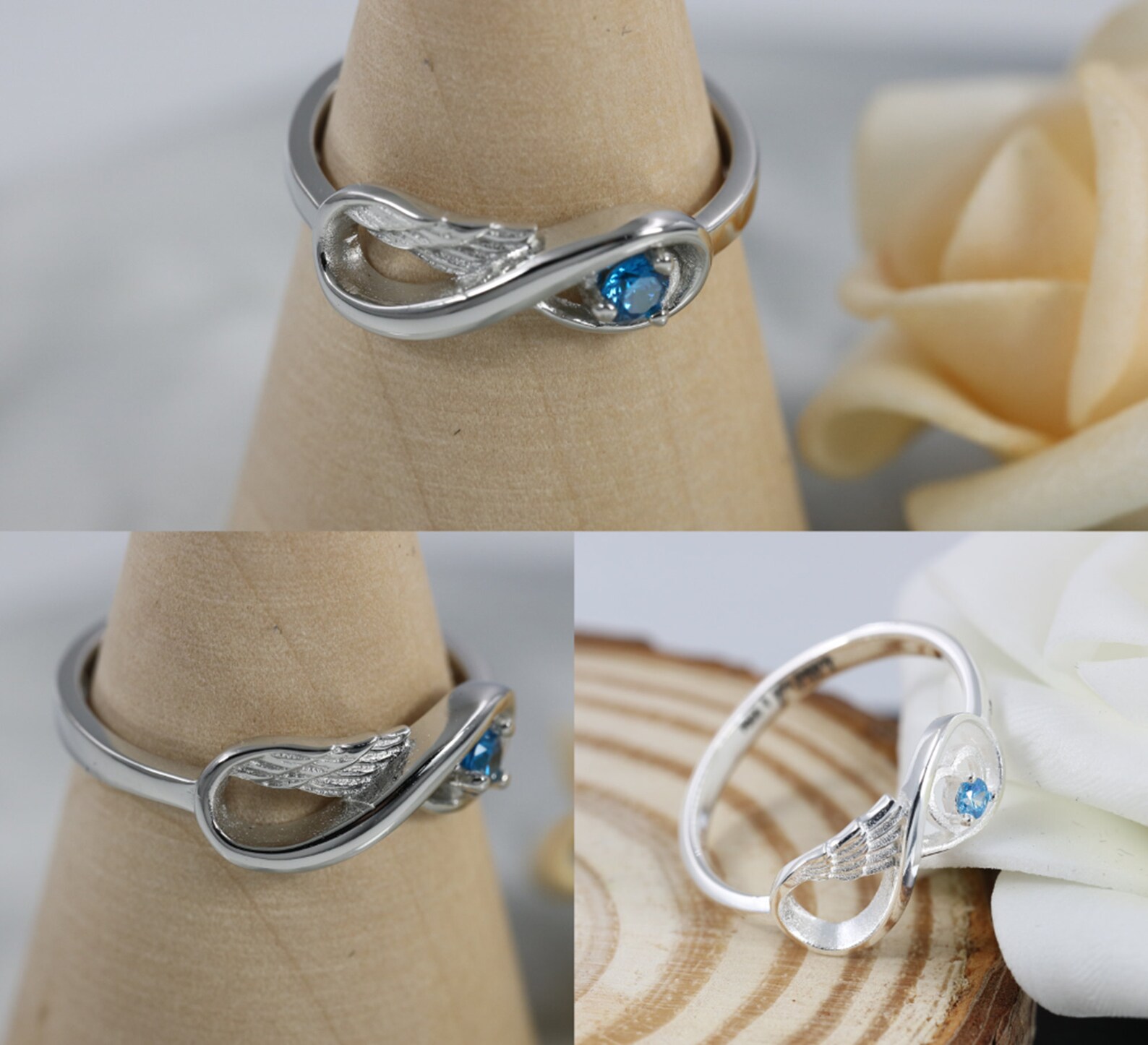 Custom Angel Wing Ring Guardian Angel Ring Birthstone Ring Etsy