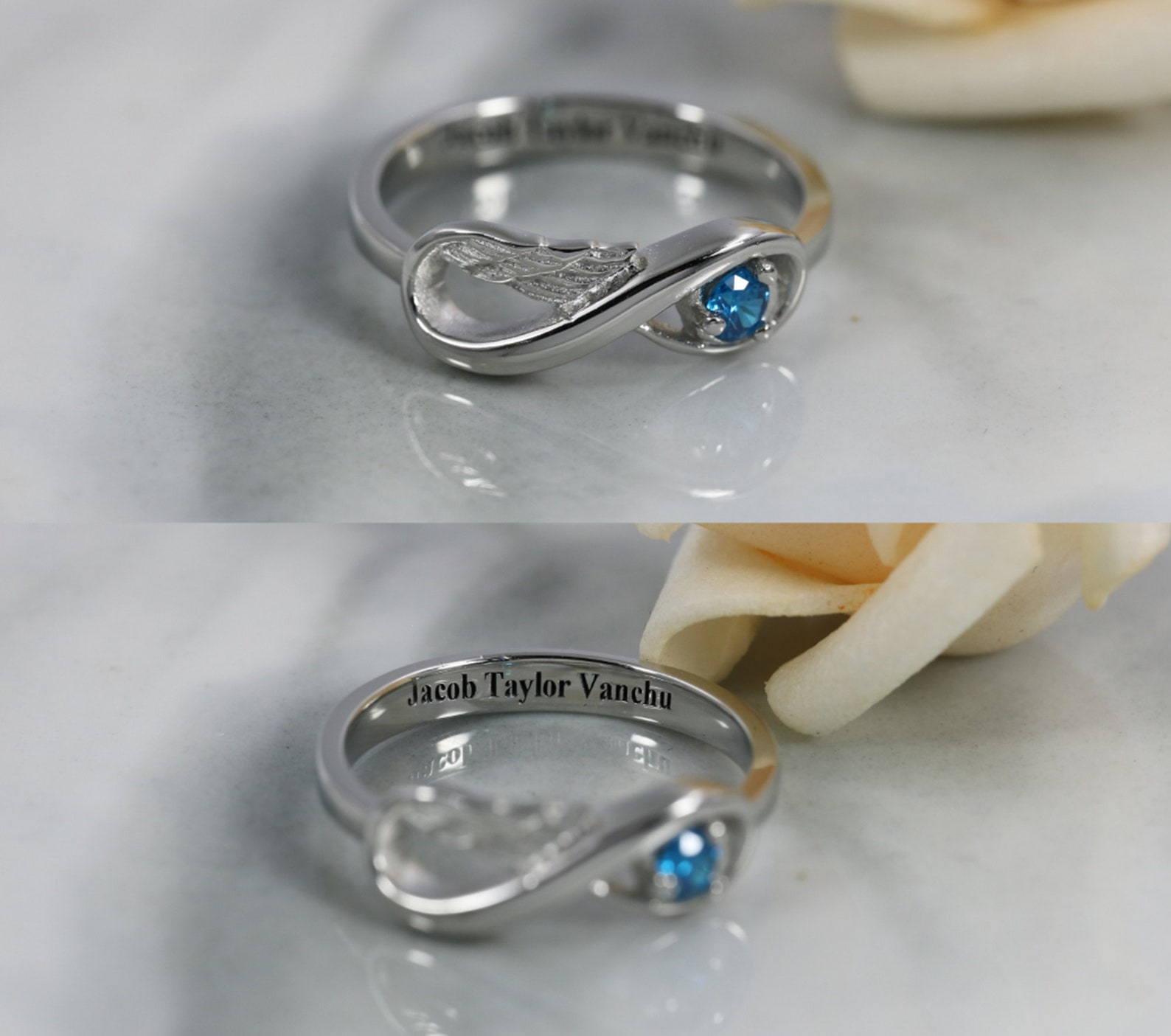 Custom Angel Wing Ring Guardian Angel Ring Birthstone Ring Etsy