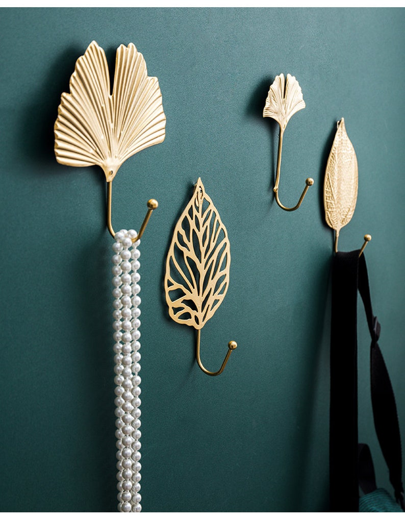 Gold Leaf Wall Hook Set of 6 Etsy