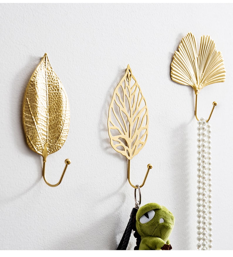 Gold Leaf Wall Hook Set of 6 Etsy