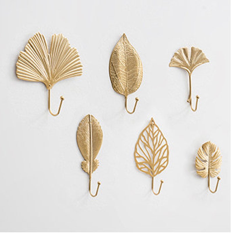 Gold Leaf Wall Hook Set of 6 Etsy