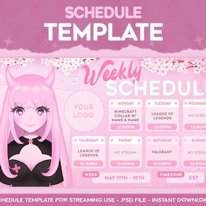 SAKURA roze Stream Schedule-sjabloon • Twitch, Vtubers & YouTube-streamers • Photoshop .PSD-bestand