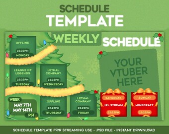 Plantilla de programación de transmisiones de NAVIDAD • Twitch, Vtubers y transmisores de YouTube • Archivo .PSD de Photoshop
