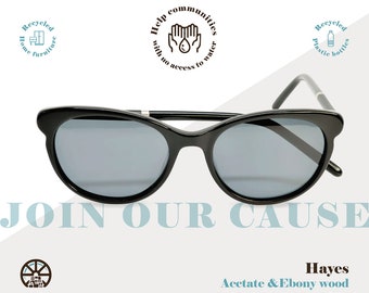 Zwarte Cateye zonnebril, Womens zwarte vintage zonnebril gemaakt van gerecycled acetaat
