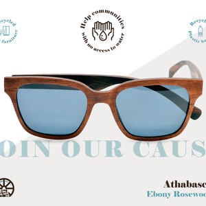 Athabasca Real Wood Sunglasses, Handmade Unisex Square Sunglasses