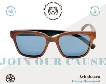 Athabasca Real Wood Sunglasses, Handmade Unisex Square Sunglasses