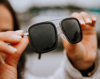 Black Aviator Sunglasses, Polarized Sunglasses,  Mens Sunglasses, Unisex Eyewear, Metal Temples
