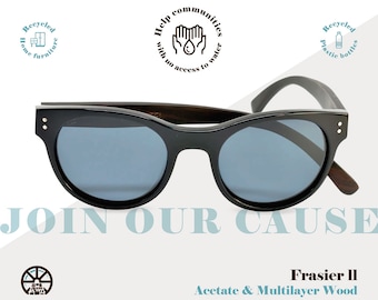 Gafas de sol negras para mujer, monturas de acetato hipoalergénicas, gafas de sol retro vintage con patillas de madera