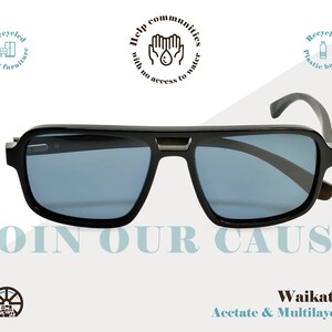 Black Aviator Sunglasses, Unisex Acetate Sunglasses, Recycled Materials, Polarized Sunglasses