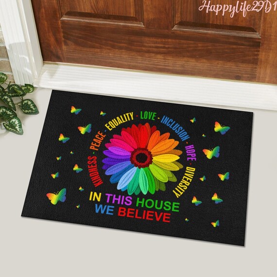 Pride Doormat LGBTQ Support Porch Decor Front Door Mat Cute Doormat Front Door Decor Everyone is Welcome Doormat