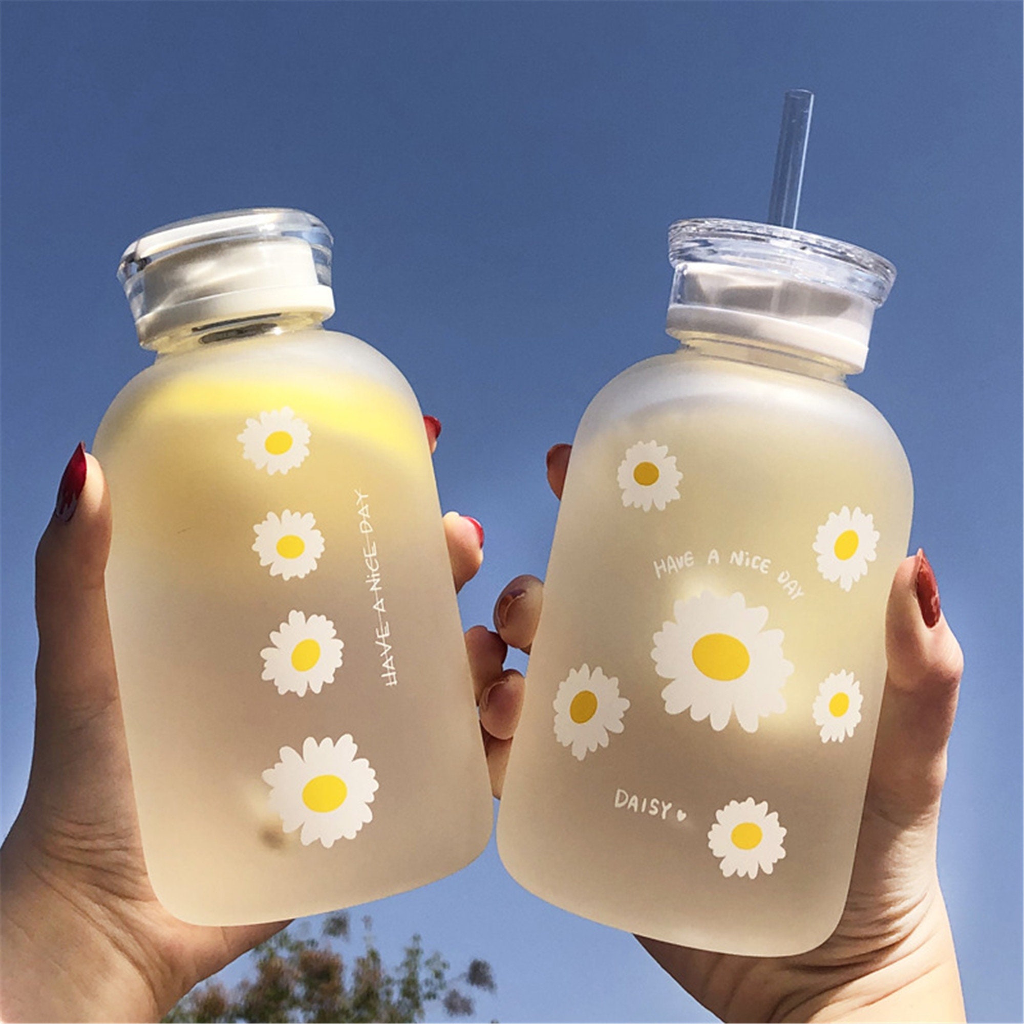500ml Small Daisy Cute Frosted Plastic Water Bottles Creative