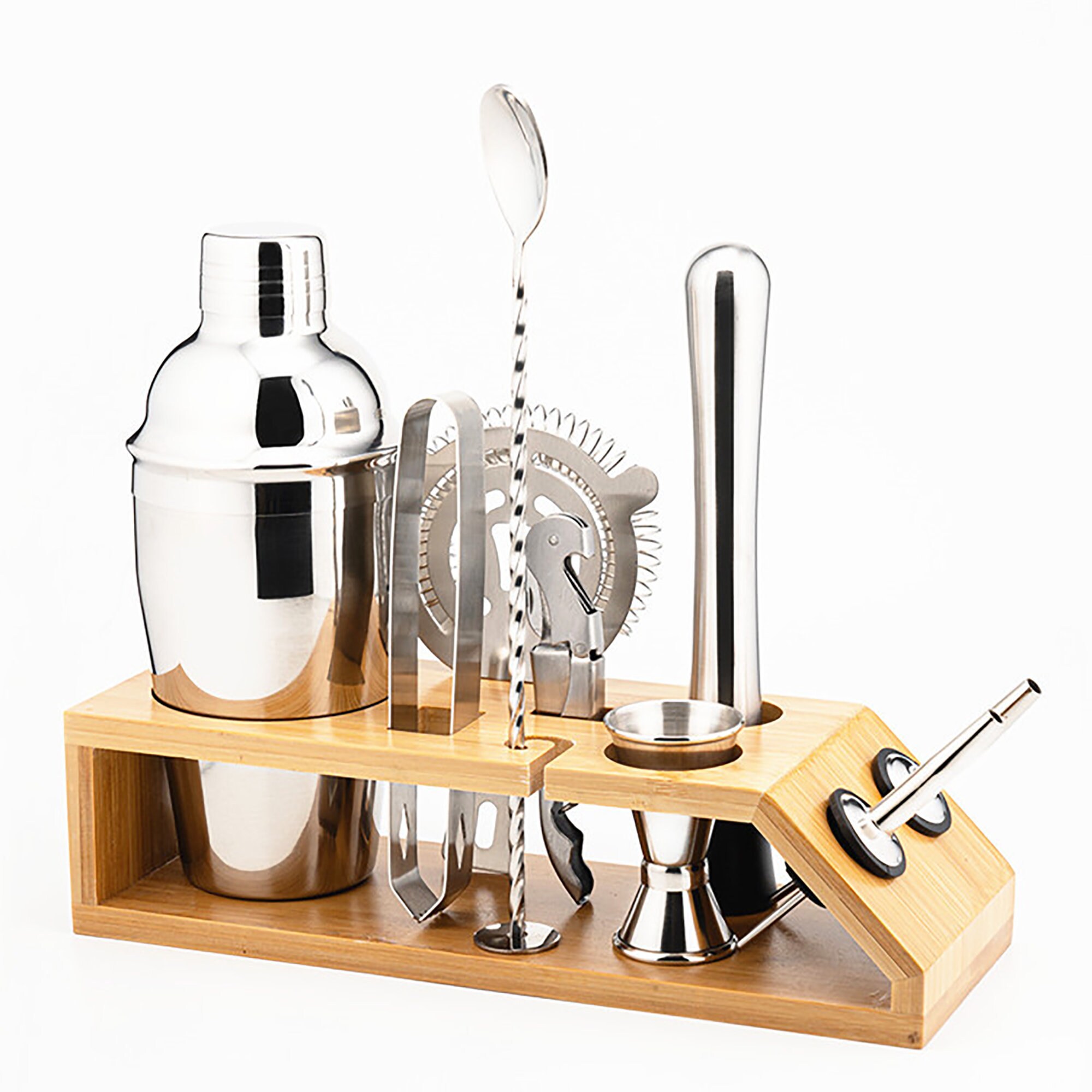 10pcs Cocktail Shaker Set Wooden Stand With Bar Utensils Bar Etsy