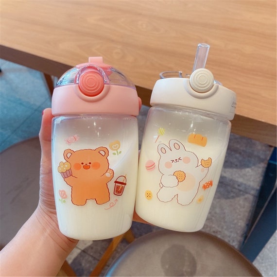 400mlkawaii Bear Cartoon Water Bottle With Strawplastic - Etsy 400mlkawaii Bear Cartoon Water Bottle With Strawplastic - Etsy