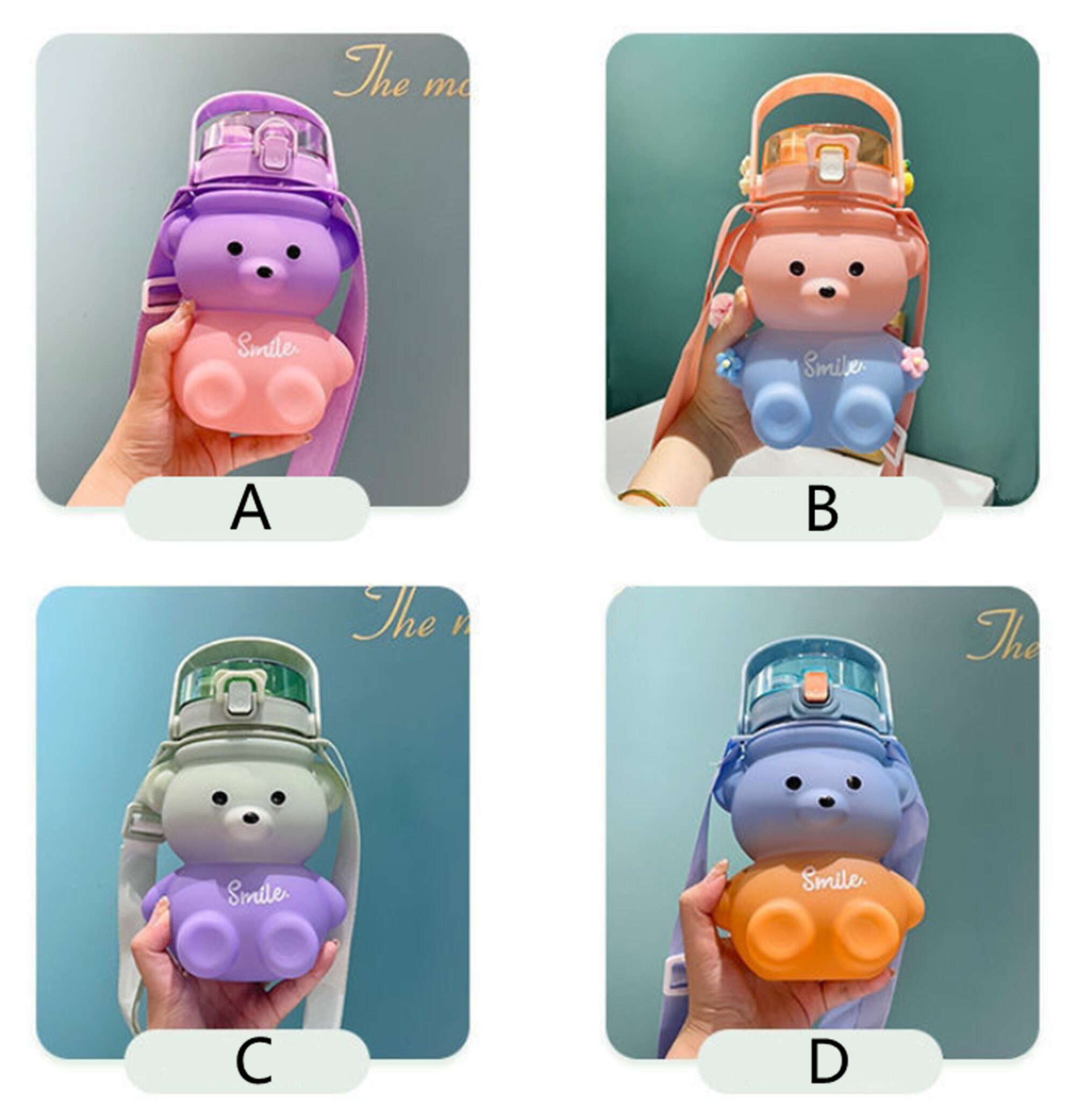 1400mlgradient Color Bear Plastic Sippy Water Bottlelarge - Etsy