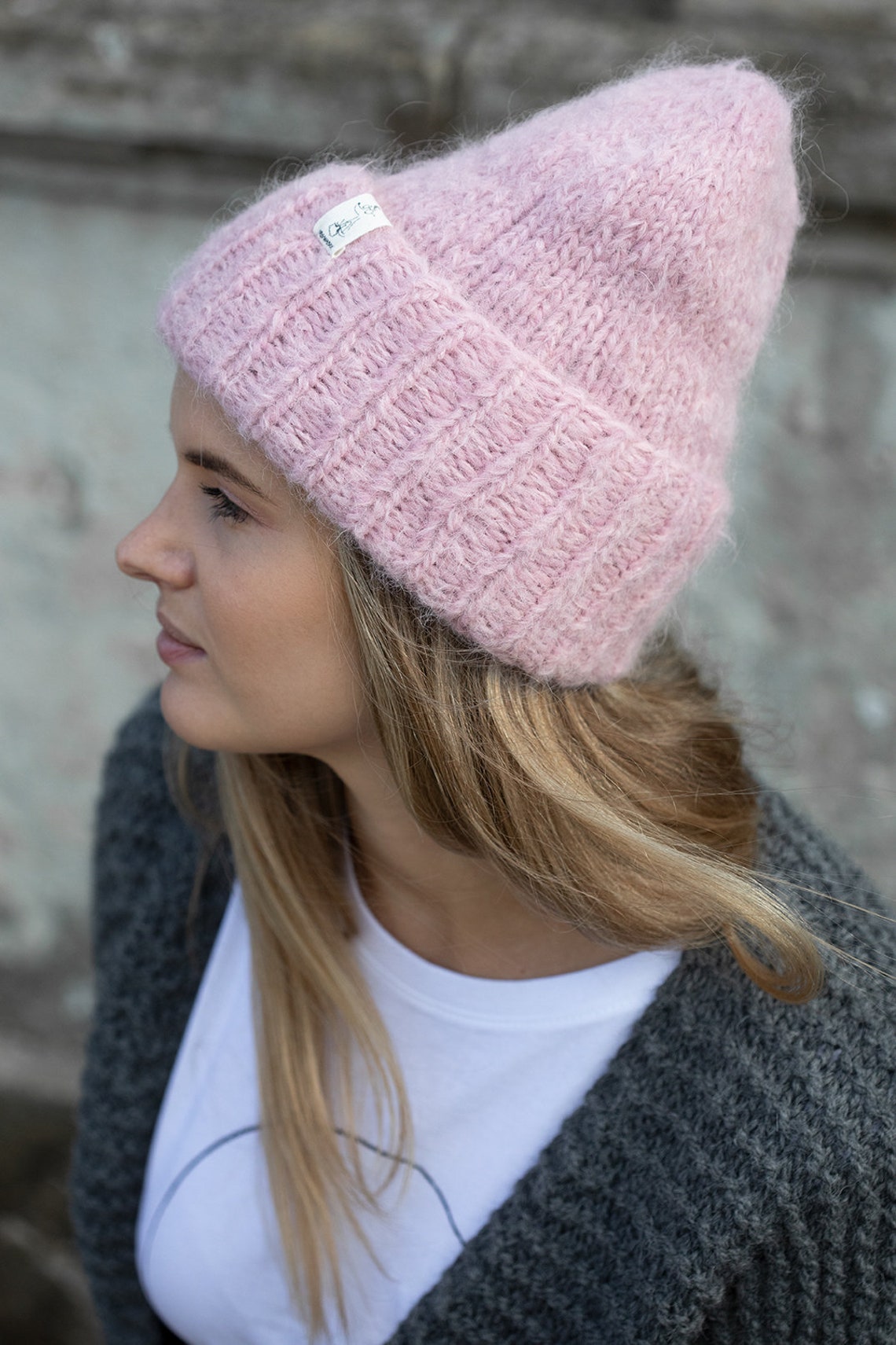 Handmade knitted women's beanie alpaca wool pink Etsy