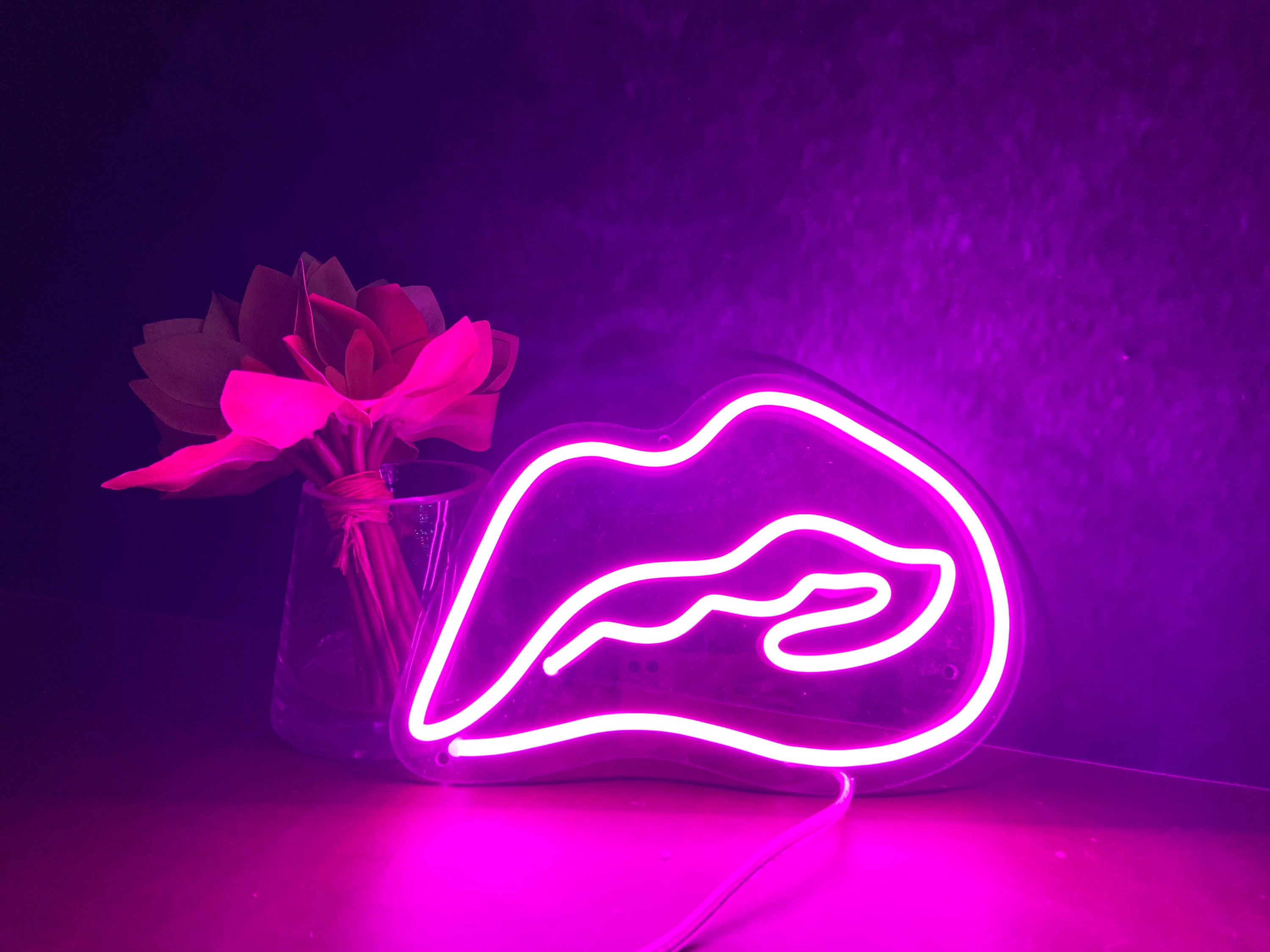 Lips LED Neon Custom Decor SignBedroom Wall Art Light | Etsy