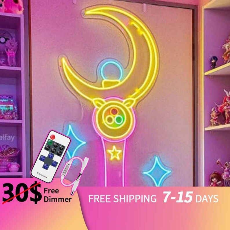 sailor moon magic stick -moon stick bedroom wall decor led neon sign 