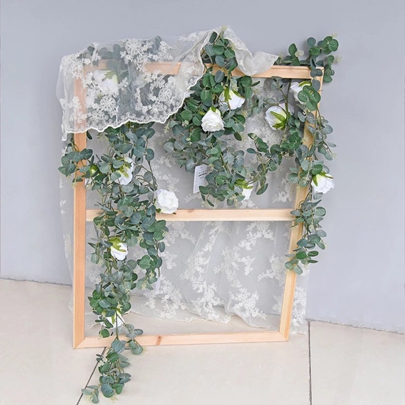 Real Touch Artificial Eucalyptus White Rose Garland Wedding Etsy UK
