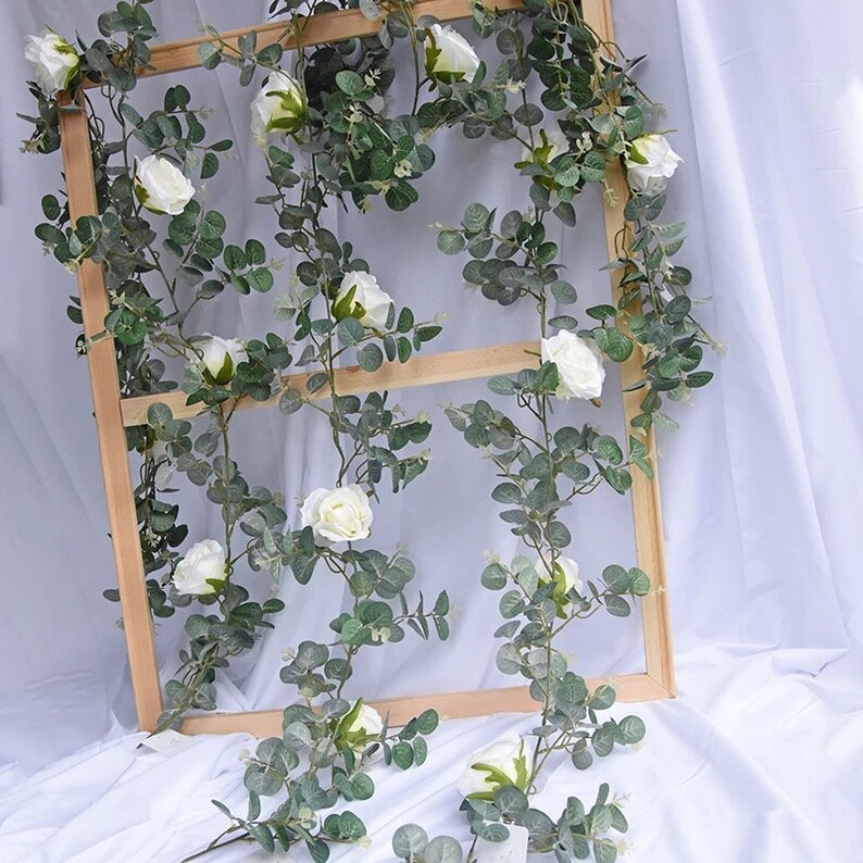 Real Touch Artificial Eucalyptus White Rose Garland Wedding Etsy UK